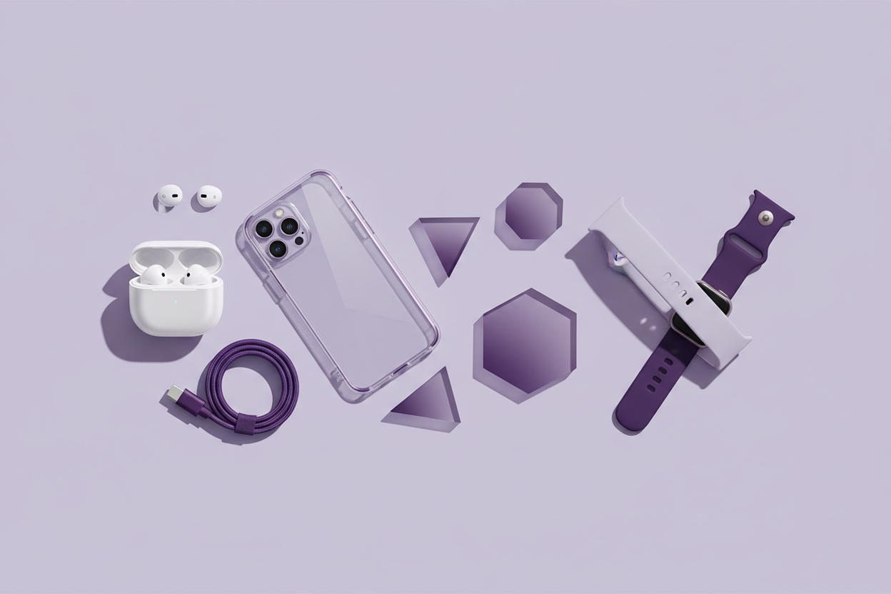 **Situation**
You are creating a banner image for a tech accessories store that will be displayed on a Shopify storefront. The banner needs to establish a professional, modern aesthetic using a specific color palette while maintaining visual appeal and brand coherence.

**Task**
Generate a banner image for a tech accessories store using the hex colors #eeeef6 (light lavender) and #39163d (deep purple). The banner should be sized at 1200x400 pixels (standard Shopify banner dimensions), feature no interactive