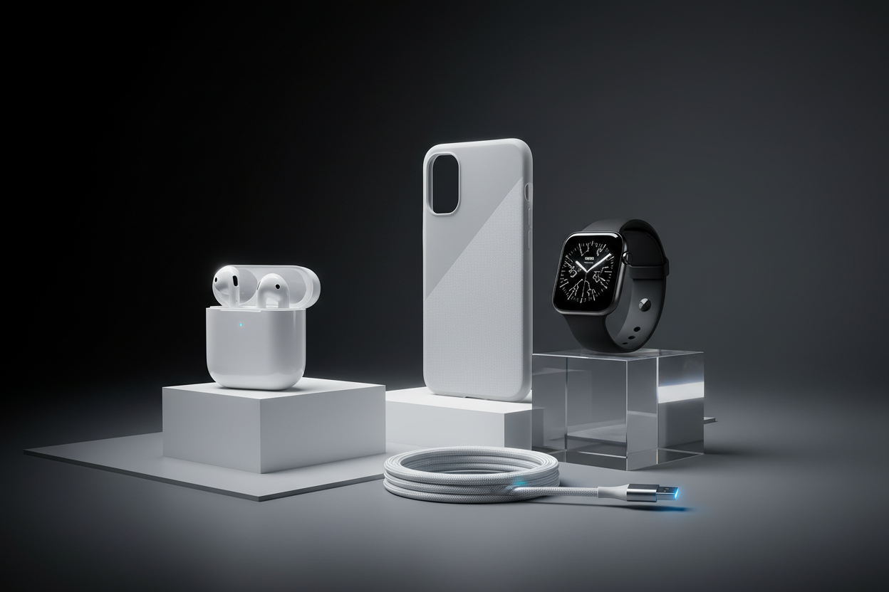 **Situation**
You are creating a banner image for a tech accessories store that will be displayed on a Shopify storefront. The banner needs to establish a professional, modern aesthetic using a specific color palette while maintaining visual appeal and brand coherence.

**Task**
Generate a banner image for a tech accessories store using the gradient colors  black and other contrast for slide image . The banner should be sized at 1248 × 832 pixels (standard Shopify banner dimensions), feature no interactive